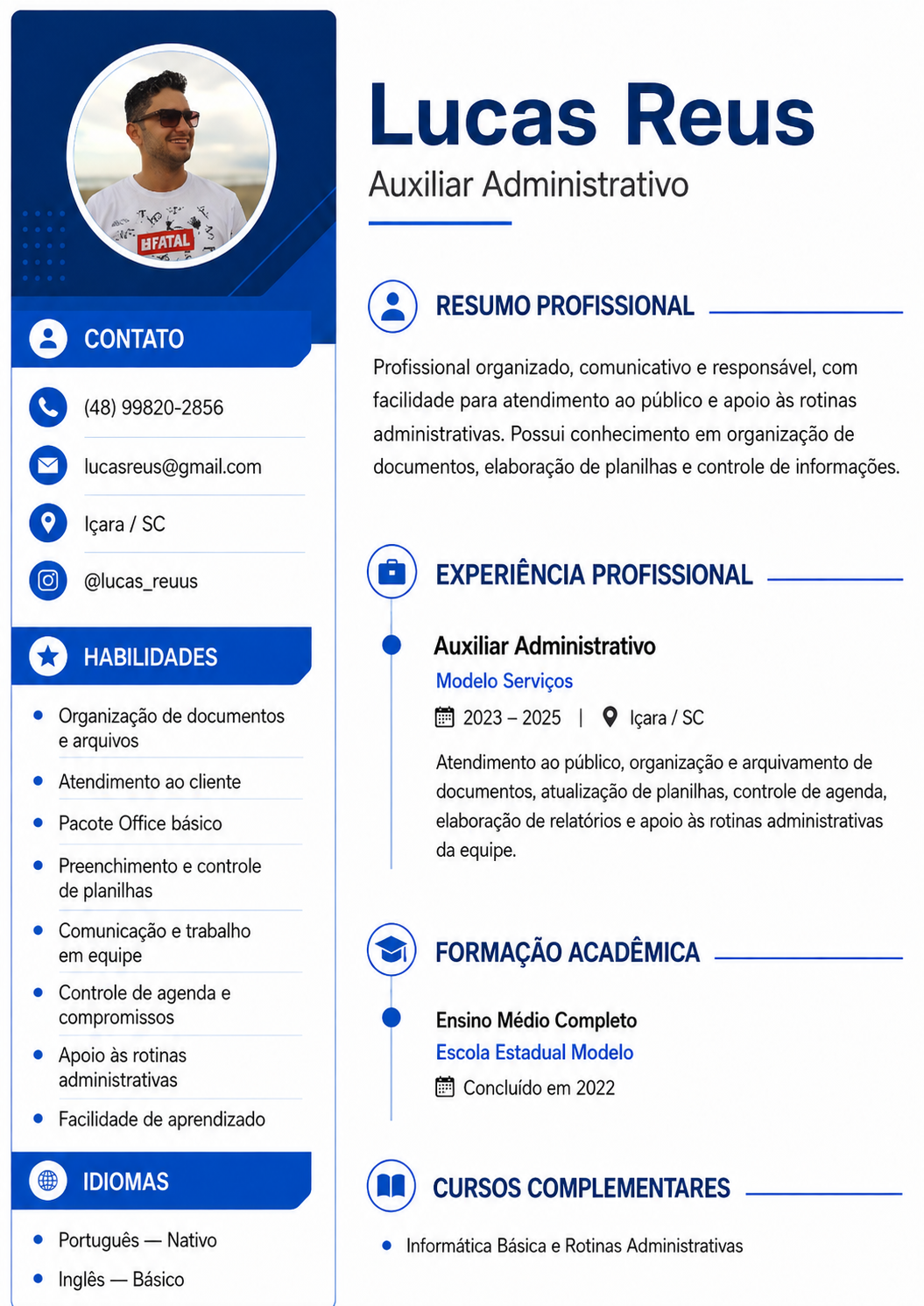 Exemplo de currículo profissional para auxiliar administrativo